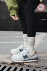 Women fashion mid tube socks with double stripe design comfortable cotton daily wear