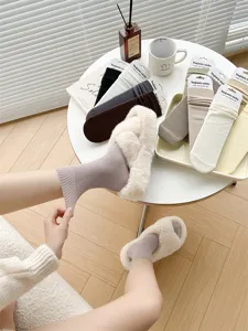 Women's autumn winter solid color ribbed cotton mid tube socks casual comfortable hosiery