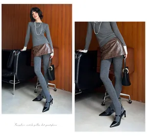 Collant a pois grigi da donna design senza cuciture stile calzetteria invernale elegante