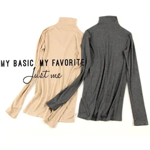 Ribbed turtleneck long sleeve thermal top, slim fit base layer for women detail view.