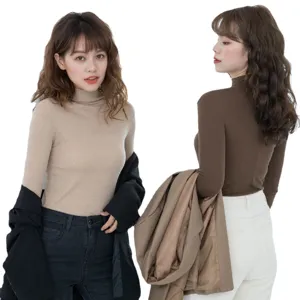 Women slim fit ribbed turtleneck thermal top, soft elastic long sleeve basic sweater for autumn.