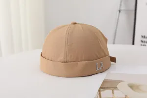 Khaki docker cap detail, quick-dry streetwear miki hat with LA letter embroidery.