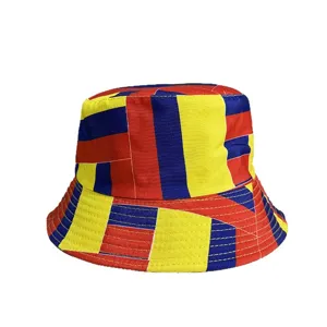 Colorful geometric block bucket hat summer outdoor casual sun protection fisherman cap.