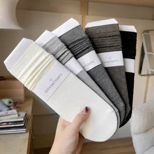 Chaussettes Slouch Côtelées en Coton d'Hiver pour Femmes Couleur Unie Mi-Mollet Quotidiennes Tricotées