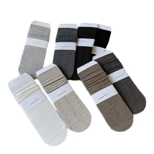 Chaussettes slouch mi-hautes côtelées en coton pour femmes couleur unie décontractées ensemble multicolore