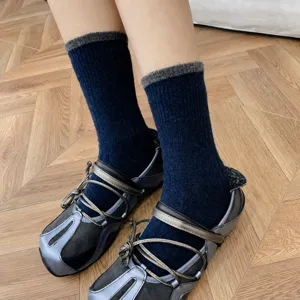 2025 new autumn winter wool blend mid tube women socks colorblock cable knit casual socks