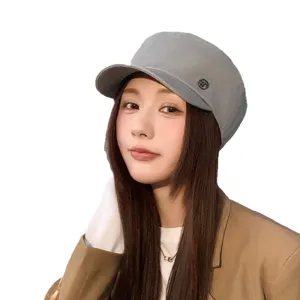 Japanese vintage washed newsboy cap for women, retro british style flat cap, stylish duckbill hat