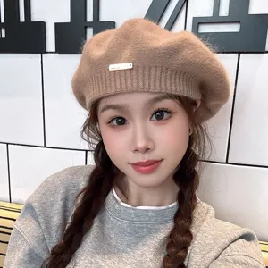Japanese winter warm knit beret hat for women sweet stylish autumn solid color casual painter cap trendy