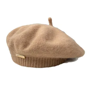 Khaki knitted beret hat for women, winter warm sweet chic stylish cozy painter hat.