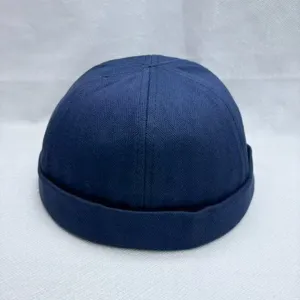 Dunkelblaue Fischgräten Docker Mütze retro Miki Cap stylische Streetwear Kappe Detailansicht