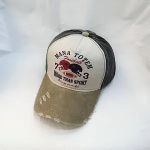 Vintage washed distressed baseball cap with stylish letter print and sports theme for casual wear.