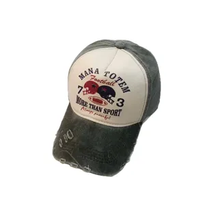 Vintage washed baseball hat with distressed details and stylish letter printing for casual wear.