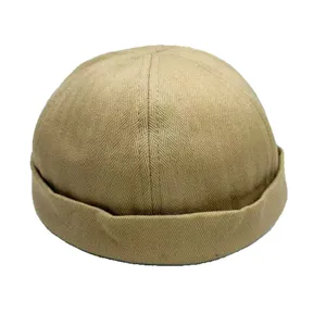 Khakifarbene Fischgrät Docker Mütze Vintage Leinen Melonenhut Streetwear Fischerhut