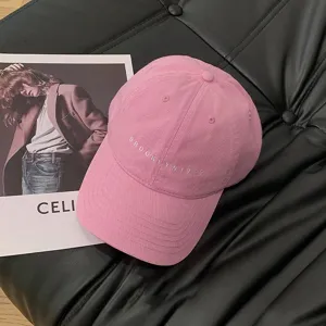 Pink embroidered baseball cap, stylish and casual sun protection hat for women daily wear.