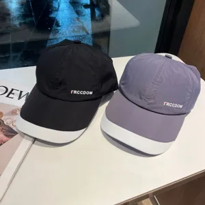 Quick drying baseball cap detail, contrast white brim, casual summer hat, comfortable fit.
