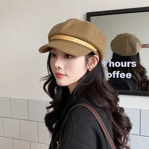 Women wool newsboy hat autumn winter brown painter cap stylish casual letter RIOG baker hat chic