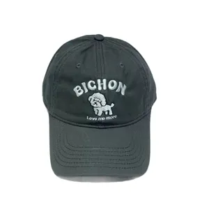 Cappellino da baseball grigio scuro con ricamo bichon e lettere, protezione solare elegante.