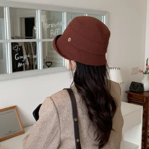 Damen Winter dicker warmer brauner Bucket Hat Hepburn Stil Freizeit Mode Kopfbedeckung
