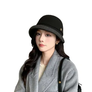 Damen Winter schwarze Wolle Eimer Hut stilvoller Hepburn Stil warme elegante Freizeit Mütze