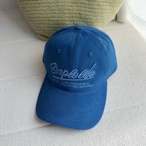 Blau gewaschene Baumwoll Baseballcap mit Stickerei, vintage Freizeitmuetze Damen Herren