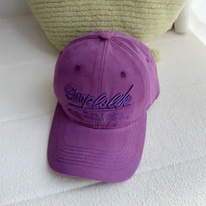 Koreanischer Vintage gewaschener weicher Baseballhut mit lila Stickerei, Freizeithut.