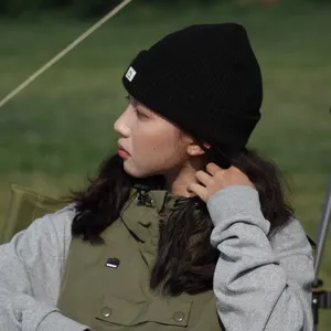 Women black knit beanie hat autumn winter warm soft pullover cap casual daily wear style