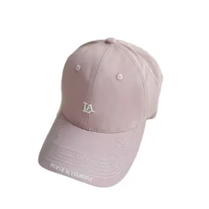 Korean style women's baseball cap with LA embroidery, casual curved brim streetwear hat.