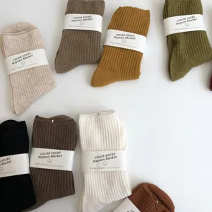 Women ribbed mid tube cotton socks solid color autumn winter casual daily wear multiple color options