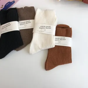 Autumn winter solid color mid tube cotton socks women basic casual simple style warm hosiery