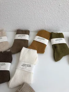 Autumn winter minimalist solid color mid-calf cotton socks warm daily casual wear pairs