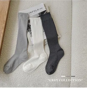 Ribbed knit wool long socks for women, comfortable autumn winter knee high stockings grey set