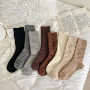 Cozy autumn winter cable knit thermal women socks in warm Maillard colors for daily wear.