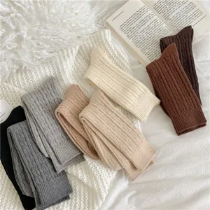 Thick cable knit mid tube socks women autumn winter warm cozy slouch socks neutral brown color