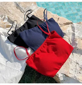 Women's ribbed cotton spandex camisole tube top, stylish everyday wear fine detail display.