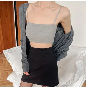 Women's spring summer ribbed cotton stretch comfortable versatile strapless tube top inner wear
