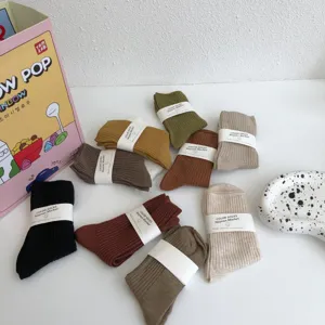 Autumn winter women ribbed socks cotton solid color mid tube casual cozy daily wear socks