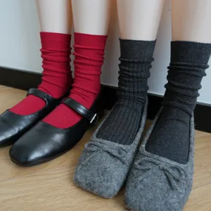 Japanese style women crew socks stacking cotton socks with Mary Jane shoes comfortable wear
