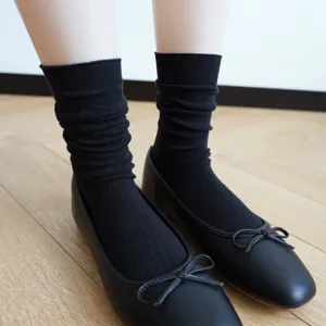 Black slouch socks women rib knit crew socks pair with black flat shoes cozy fall winter daily wear