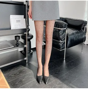 Women sheer polka dot pantyhose summer ultra thin transparent tights high heels hosiery fashion