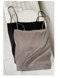 Nahtloses gepolstertes Tanktop-Set mit Spaghettisträgern, bequeme schlanke Damen Unterwäsche.