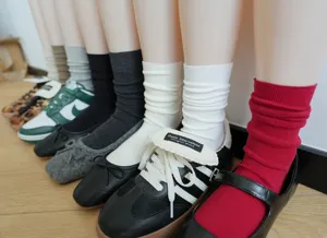 Women mid-calf slouch socks cotton solid vertical striped daily casual fashion hosiery pair