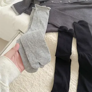 Detail shot of women's thin split-toe socks, comfortable cotton blend tabi calf socks for summer.