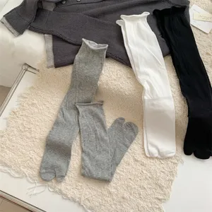 Women summer thin split toe tabi socks casual crew socks comfortable knit hosiery