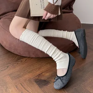 Knit wool stirrup leg warmers for women winter warm long stacked socks fashion casual hosiery