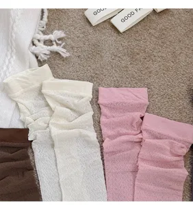 Spring summer women hollow wave mesh leg warmers detailed view, breathable elastic over knee socks
