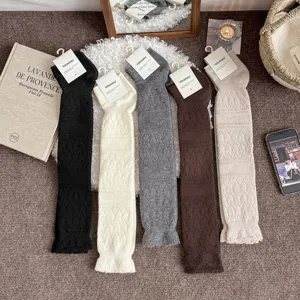 Knitted wool stirrup leg warmers, vintage diamond pattern long socks, cozy thermal calf socks.