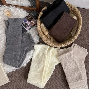Women's knitted wool long socks cozy diamond pattern warm leg warmers winter stack socks