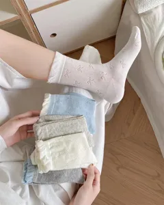Bonitos calcetines de encaje con lazo para mujer, estilo balletcore JK, transpirables.