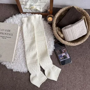 Cozy knitted wool stirrup leg warmers with elegant diamond pattern for women winter daily wear.