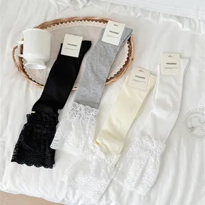 Women sweet Lolita lace long slouch socks thin breathable kawaii hosiery for spring and summer